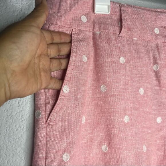 New! Loft Outlet Linen High Rise Pink White/Polka Dot 6” Chino Women Short Sz 8 - Picture 5 of 10